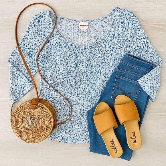 Mossimo | Blue Floral Cotton Blouse M – Cottagecore Boho Spring Top 🌿💙 - Picture 11 of 13